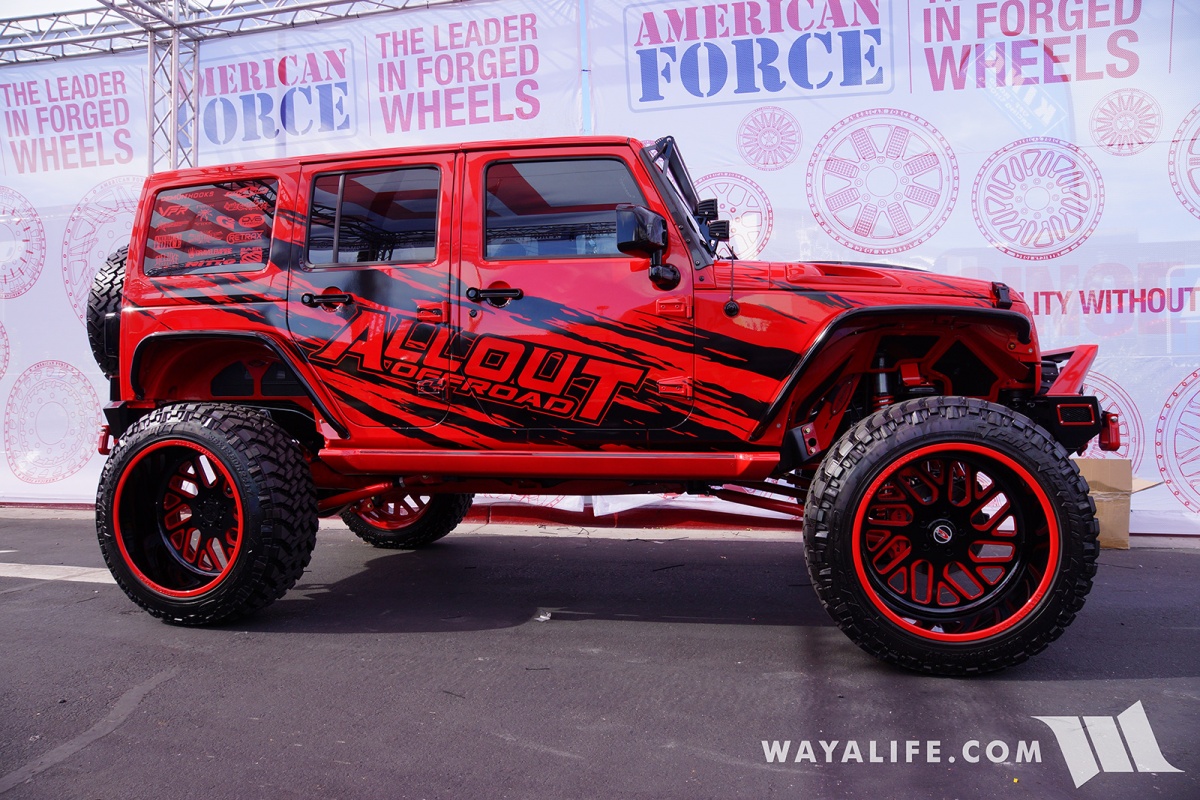 Shows and Events / 2017 SEMA Show / 2017 SEMA American Force Wheels Red Jeep  JK Wrangler Unlimited | WAYALIFE Photos